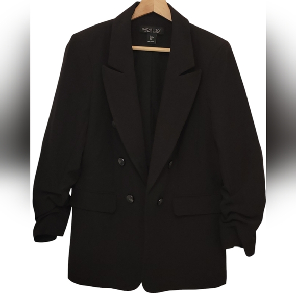 Rachel Zoe Women's Open Blazer Double Breasted,Black,Ruched Sleeves Size Medium - Picture 2 of 8